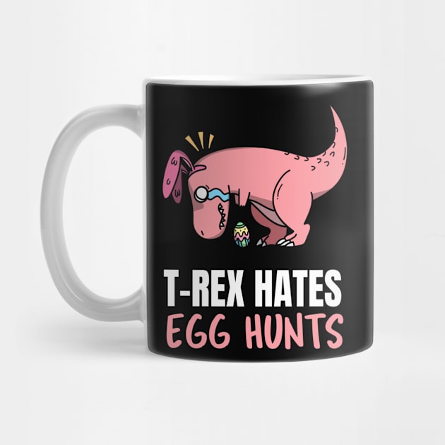 Pink T-rex easter bunny hates easter egg hunts by Lift Run and Hike Store